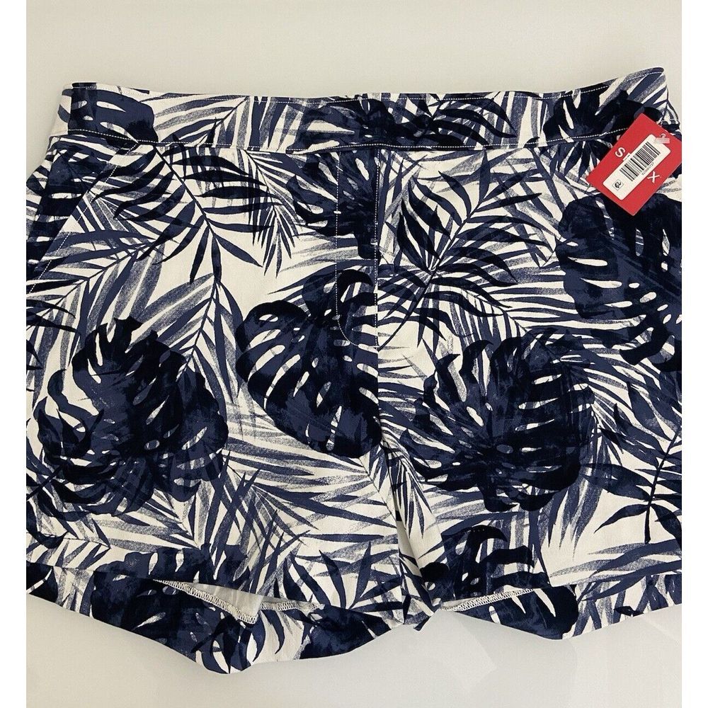 NWT Spanx on the Go Tropical Navy Palm Azul Marino Shorts Size XL Stretch Pullon